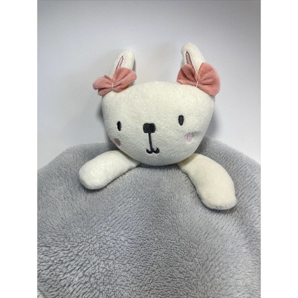 Rare Chick Pea Gray Baby Lovey Kitty W/ Pink Bows Plush Snuggly Security Blanket - Picture 7 of 9